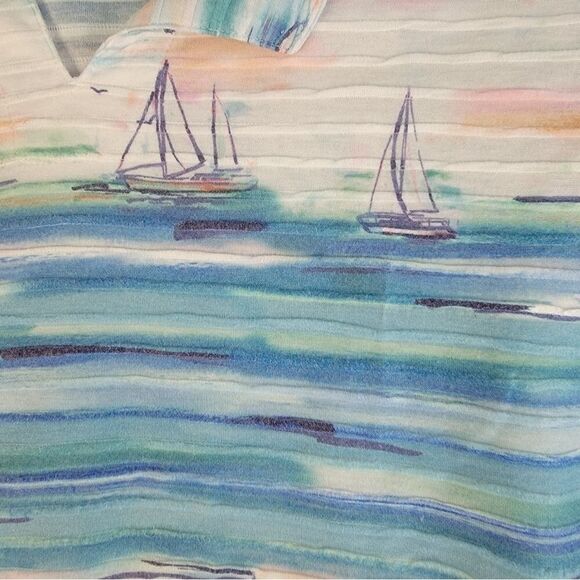 Women's Beautiful Coral Bay Sailboat Theme Pullover Petit X LARGE - Picture 6 of 16